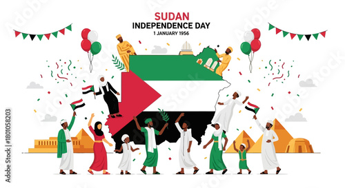Vibrant Sudan Independence Day Celebration with Joyful People Expressing National Pride and Cultural Heritage, Festive Event