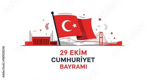 Turkish Republic Day Celebration Vector Art with Flag, Bridge, and Landmark Elements
