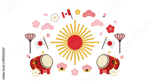 Japan and Canada Cultural Celebration with Flowers and Festive Elements