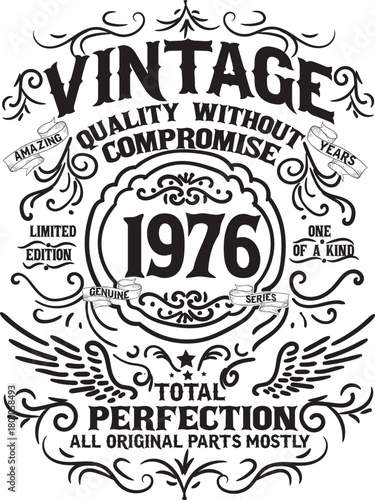 Vintage compromise 1976 Birthday Ornamental T Shirt Design 