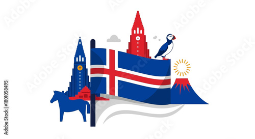 Icelandic Travel Icon A Vector Illustration Showcasing Landmark and Cultural Symbols