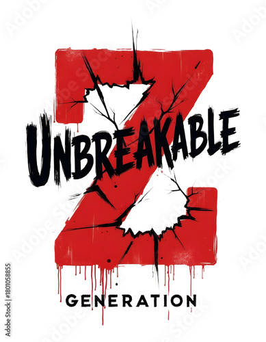 Unbreakable Generation Red Z with Cracks and Bold Black Lettering on White Background