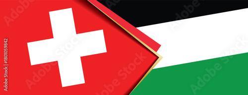 Conceptual vector illustration of Swiss and Palestinian flags representing political dialogue