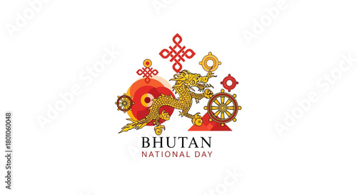 National Day Celebration of Bhutan with Dragon and Auspicious Symbols