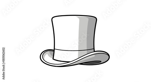 Elegant top hat illustration with black outline and subtle shading on white background, design element.