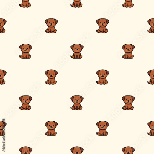 Seamless pattern featuring a cute brown puppy dog sitting on a light cream or beige background.