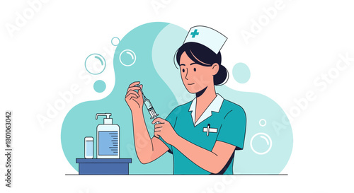 A Nurse Preparing a Syringe for Vaccination and Healthcare or Medical Treatment