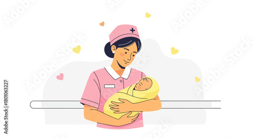 Caring Nurse Holds Newborn Baby, Symbolizing Healthcare, Kindness, And Maternity