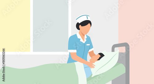 Caring Nurse Providing Comfort for a Patient Resting Within a Hospital Room Setting