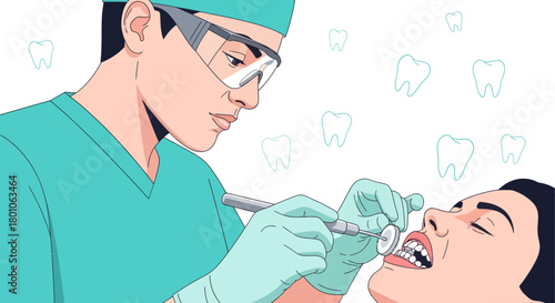Dentist Performing Dental Analysis And Treatment Of A Patient In A Clean Environment