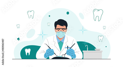 Dentist Performing Dental Checkup in Modern Illustration style perfect for Advertising Campaigns