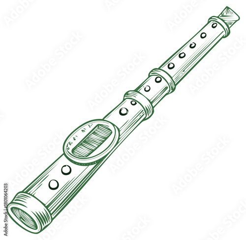 Detailed Flute Illustration Music Instrument Sketch Woodwind Musical Art Design