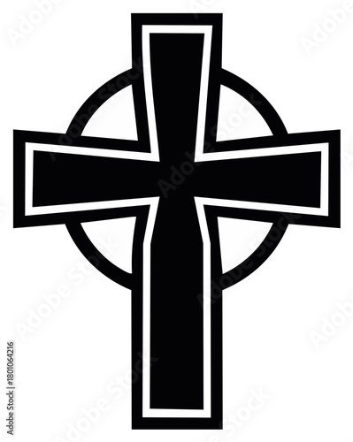 Black Celtic Cross Symbol with White Outline