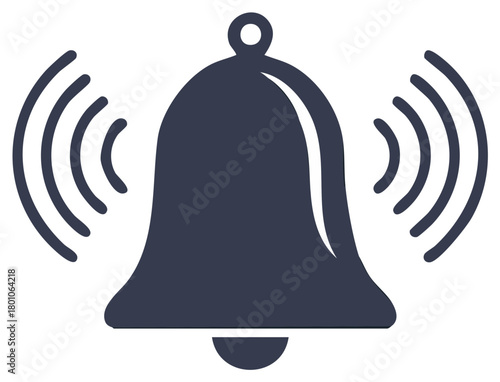 Cartoon bell with sound waves, alerting or announcing something, simple symbol design.