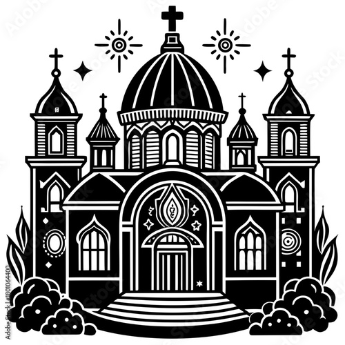 Detailed orthodox church illustration isolated on