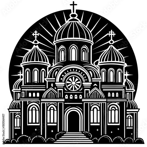 Detailed illustration of an orthodox church isolated on