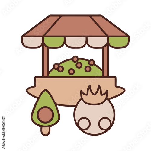 Illustration of a market stall with fruits and vegetables