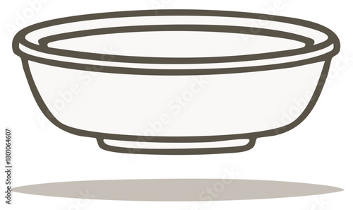 Simple White Bowl Illustration with Dark Outlines and Subtle Shadow Design