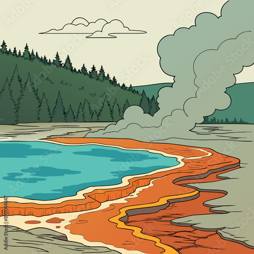 Yellowstone national parks grand prismatic spring illustration