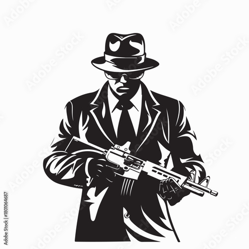 Gangster Character Holding Rifle Vector isolated on white background