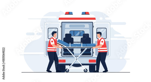 Emergency Medical Services: Paramedics Deploying Stretcher Into An Ambulance