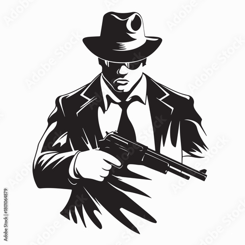 Gangster Character Holding Rifle Vector isolated on white background