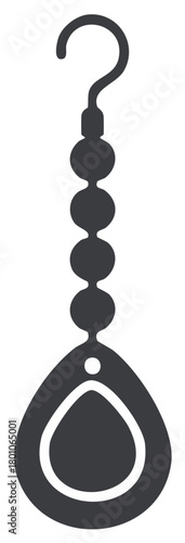 Stylized Earring Graphic - Single Drop Shaped Decorative Jewellery with Beads