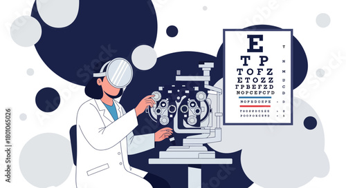 Eye Doctor Examining Vision With Modern Tools In A Contemporary Illustration
