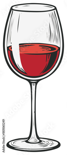 Illustrative wineglass filled with red wine stands elegant visual art design.