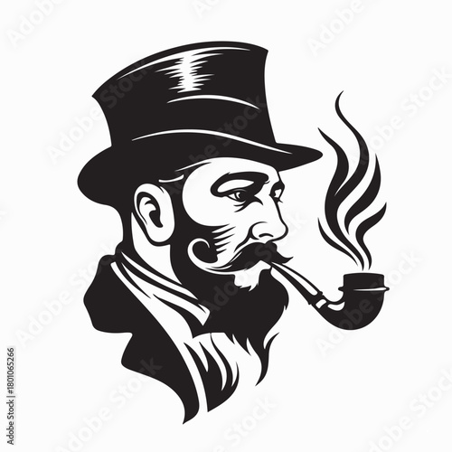 Noble Gentleman Smoking Pipe Silhouette Vector on white background