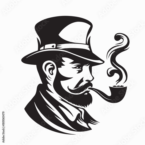 Elegant Gentleman with Smoking Pipe Silhouette Vector on white background