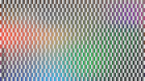 A repeating grid of glossy, embossed tiles with a vibrant rainbow color gradient.neon vertical stripes