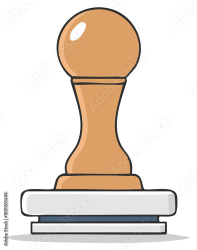 Isolated rubber stamp illustration with wooden handle, for document validation and office authenticity.