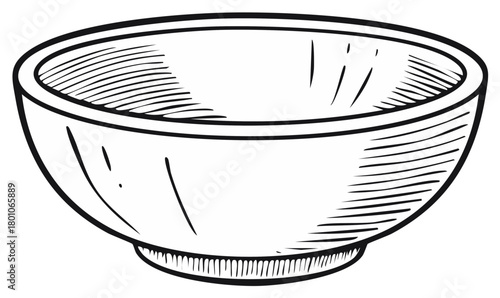 Hand-drawn empty bowl illustration in a vintage engraving style