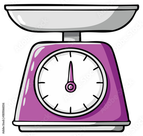 Cartoon illustration of a purple kitchen scale, isolated on white background