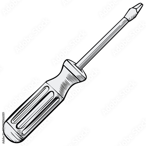 Illustration of a Flathead Screwdriver for Repair and Construction Tools with a Grip Handle and Steel Shaft