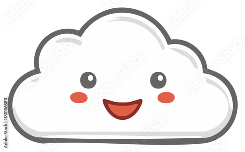 Happy Cartoon Cloud with Smiling Face and Blushing Cheeks