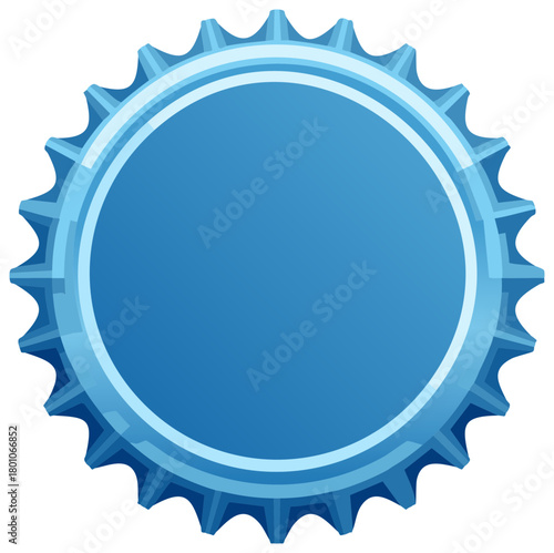 Sparkling Light Blue Bottle Cap Illustration with Cogwheel Edges in Detailed Design