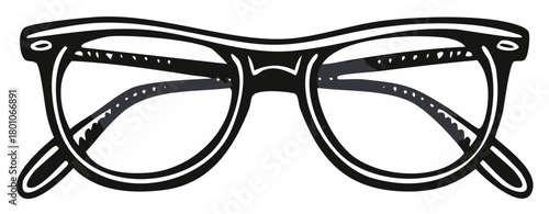 Black and white vector illustration of a stylish pair of eyeglasses, isolated.
