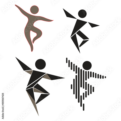 Geometric Dancing Figures Logo Set – Abstract Human Silhouettes in Motion