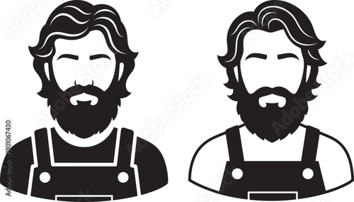 Two bearded men in overalls silhouette