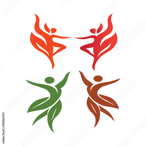 Abstract Dancing Figures Logo Set – Colorful Human Silhouettes in Motion