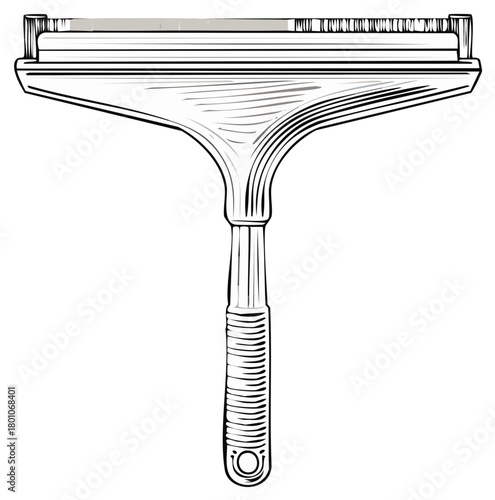Monochrome Vector Artwork of Squeegee Tool with T-shaped Design and Contoured Handle