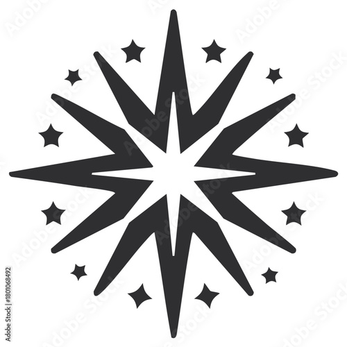 Graphical Star Burst, Black and White Geometric Starburst Vector, Geometric Star Shape with Star Ornaments