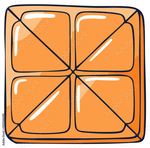 Square Orange Candy:  Cartoon Style Treat with Diagonal and Horizontal Lines