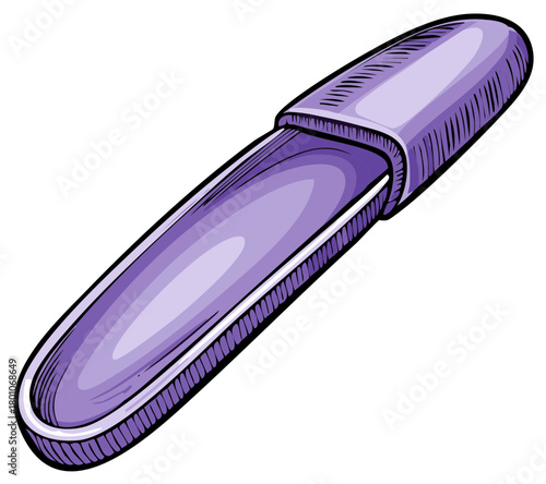 Hand drawn illustration of a vibrant purple nail file or cuticle pusher for beauty and personal care