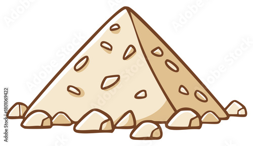 Sandpile with Rocks and Sand Grains, Cartoon Style Illustration