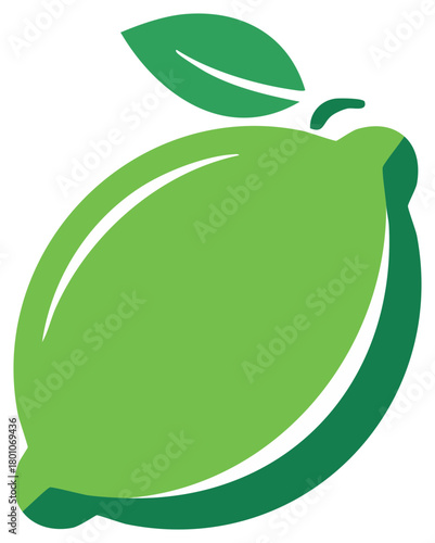 Vivid Green Lime Icon with Leaf, Simple Vector Illustration of a Citrus Fruit
