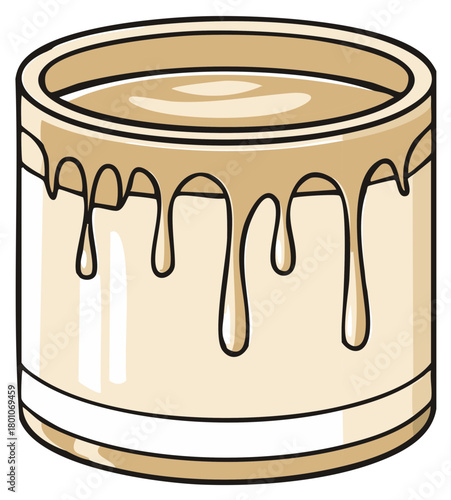 Beige paint can with drips and splatters