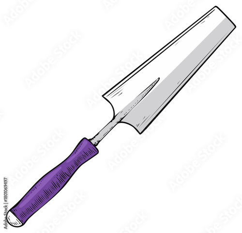 Hand Drawn Garden Trowel with Purple Handle for Planting and Digging Soil